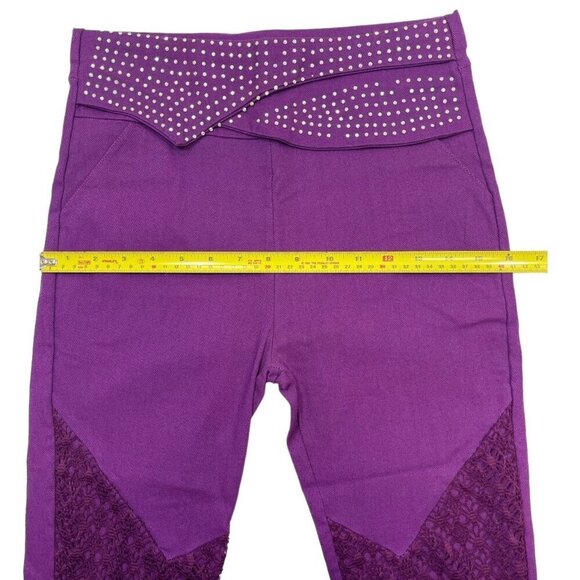 Womens Fancy/Show Pants L/XL Pull-On Skinny Ankle Rhinestones Lace Onlay Pockets - Picture 8 of 14